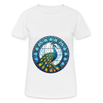 Peacock Colorful Watercolor Animal Illustration - Women's Breathable T-Shirt - white - Front - AI Model Female 172 dark (172cm)