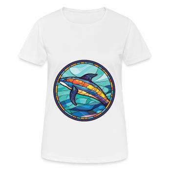 Bunte Aquarell-Tierhaustierillustration des Wals - Frauen T-Shirt atmungsaktiv - Weiß - Vorne - AI Model Female 172 dark (172cm)
