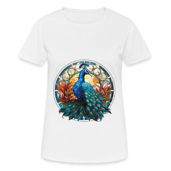 Peacock Colorful Watercolor Animal Illustration - Women's Breathable T-Shirt - white - Front - AI Model Female 172 dark (172cm)