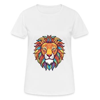 Lion Colorful Watercolor Animal Pet Illustration - Women's Breathable T-Shirt - white - Front - AI Model Female 172 dark (172cm)