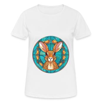 Rabbit Colorful Watercolor Animal Pet Illustration - Women's Breathable T-Shirt - white - Front - AI Model Female 172 dark (172cm)