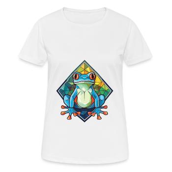 Bunte Aquarell-Tierhaustierillustration des Frosches - Frauen T-Shirt atmungsaktiv - Weiß - Vorne - AI Model Female 172 dark (172cm)