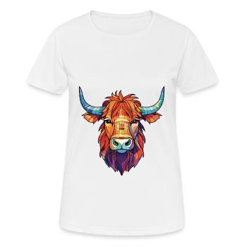 Highland Cow Colorful Watercolor Animal Cartoon - Women's Breathable T-Shirt - white - Front - AI Model Female 172 dark (172cm)