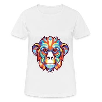 Monkey Macaque Colorful Watercolor Animal Cartoon - Women's Breathable T-Shirt - white - Front - AI Model Female 172 dark (172cm)