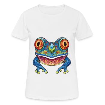 Tree Frog Colorful Watercolor Animal Illustration - Women's Breathable T-Shirt - white - Front - AI Model Female 172 dark (172cm)