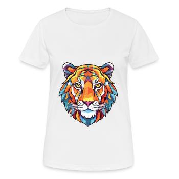 Tiger Colorful Watercolor Animal Pet Illustration - Women's Breathable T-Shirt - white - Front - AI Model Female 172 dark (172cm)