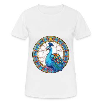 Pfau Buntes Aquarell Tier Illustration - Frauen T-Shirt atmungsaktiv - Weiß - Vorne - AI Model Female 172 dark (172cm)
