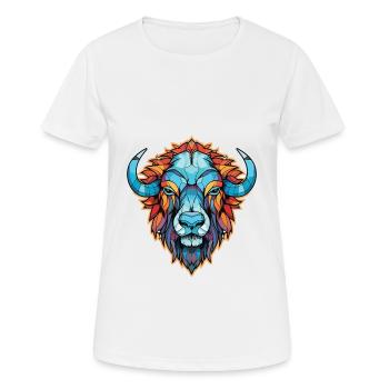 Buffalo Colorful Watercolor Animal Illustration - Women's Breathable T-Shirt - white - Front - AI Model Female 172 dark (172cm)