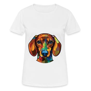 Dackelhund Buntes Aquarell Tier Cartoon - Frauen T-Shirt atmungsaktiv - Weiß - Vorne - AI Model Female 172 dark (172cm)