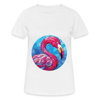 Flamingo Colorful Watercolor Animal Illustration - Women's Breathable T-Shirt - white - Front - AI Model Female 172 dark (172cm)