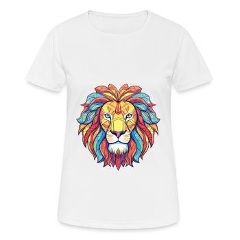 Lion Colorful Watercolor Animal Pet Illustration - Women's Breathable T-Shirt - white - Front - AI Model Female 172 dark (172cm)