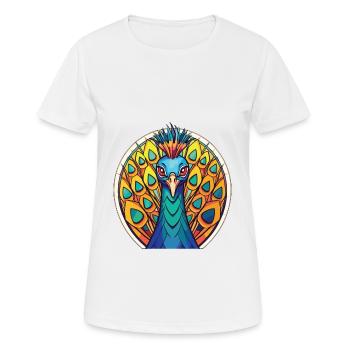 Pfau Buntes Aquarell Tier Illustration - Frauen T-Shirt atmungsaktiv - Weiß - Vorne - AI Model Female 172 dark (172cm)