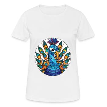 Pfau Buntes Aquarell Tier Illustration - Frauen T-Shirt atmungsaktiv - Weiß - Vorne - AI Model Female 172 dark (172cm)