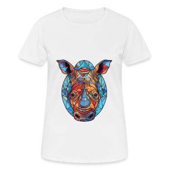 Nashorn bunte Aquarell-Tier-Haustier-Illustration - Frauen T-Shirt atmungsaktiv - Weiß - Vorne - AI Model Female 172 dark (172cm)