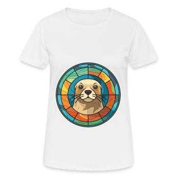 Seal Colorful Watercolor Animal Pet Illustration - Women's Breathable T-Shirt - white - Front - AI Model Female 172 dark (172cm)