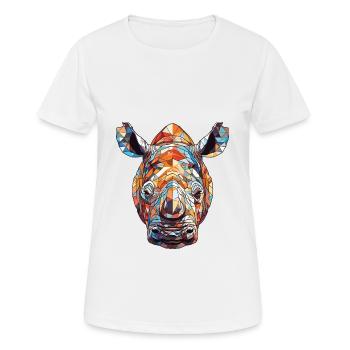 Rhinocéros coloré aquarelle Animal Illustration - T-shirt respirant Femme - blanc - Devant - AI Model Female 172 dark (172cm)