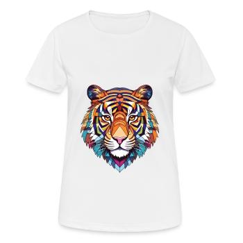 Tiger Colorful Watercolor Animal Pet Illustration - Women's Breathable T-Shirt - white - Front - AI Model Female 172 dark (172cm)
