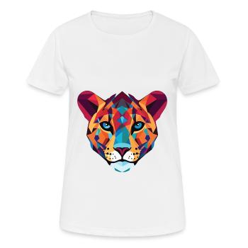 Cheetah Colorful Watercolor Animal Illustration - Women's Breathable T-Shirt - white - Front - AI Model Female 172 dark (172cm)