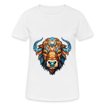 Buffalo Colorful Watercolor Animal Illustration - Women's Breathable T-Shirt - white - Front - AI Model Female 172 dark (172cm)