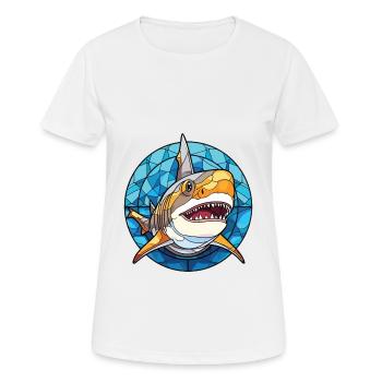 Shark Colorful Watercolor Animal Pet Illustration - Women's Breathable T-Shirt - white - Front - AI Model Female 172 dark (172cm)