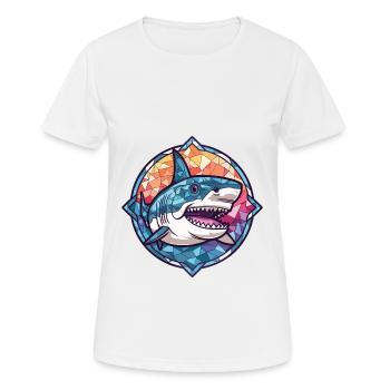 Shark Colorful Watercolor Animal Pet Illustration - Women's Breathable T-Shirt - white - Front - AI Model Female 172 dark (172cm)
