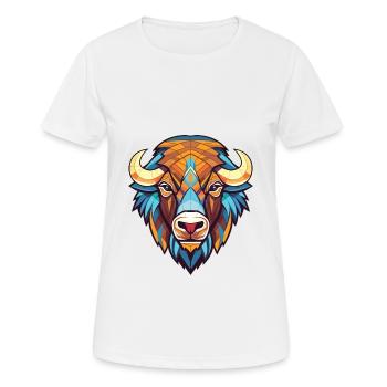 Bison Colorful Watercolor Animal Pet Illustration - Women's Breathable T-Shirt - white - Front - AI Model Female 172 dark (172cm)