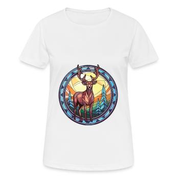 Deer Colorful Watercolor Animal Pet Illustration - Women's Breathable T-Shirt - white - Front - AI Model Female 172 dark (172cm)