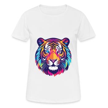 Tiger Colorful Watercolor Animal Pet Illustration - Women's Breathable T-Shirt - white - Front - AI Model Female 172 dark (172cm)