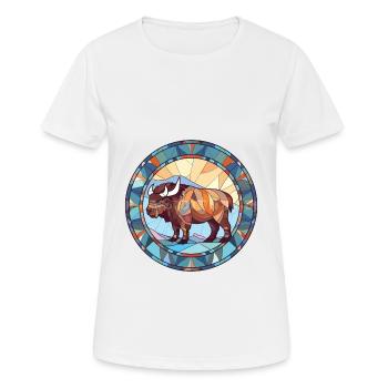 Bison Colorful Watercolor Animal Pet Illustration - Women's Breathable T-Shirt - white - Front - AI Model Female 172 dark (172cm)