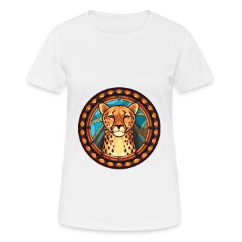 Cheetah Colorful Watercolor Animal Illustration - Women's Breathable T-Shirt - white - Front - AI Model Female 172 dark (172cm)