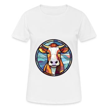 Kuh, Buntes, Aquarell, Tier, Haustier, Illustration - Frauen T-Shirt atmungsaktiv - Weiß - Vorne - AI Model Female 172 dark (172cm)
