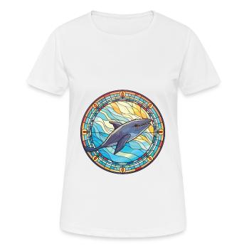 Blue Whale Colorful Watercolor Animal Illustration - Women's Breathable T-Shirt - white - Front - AI Model Female 172 dark (172cm)