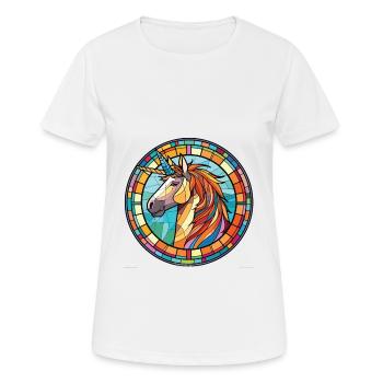 Bunte Aquarell-Tierillustration des Einhorns - Frauen T-Shirt atmungsaktiv - Weiß - Vorne - AI Model Female 172 dark (172cm)