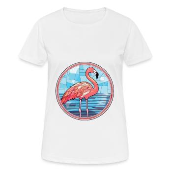 Flamingo Colorful Watercolor Animal Illustration - Women's Breathable T-Shirt - white - Front - AI Model Female 172 dark (172cm)