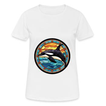 Orca Colorful Watercolor Animal Pet Illustration - Women's Breathable T-Shirt - white - Front - AI Model Female 172 dark (172cm)