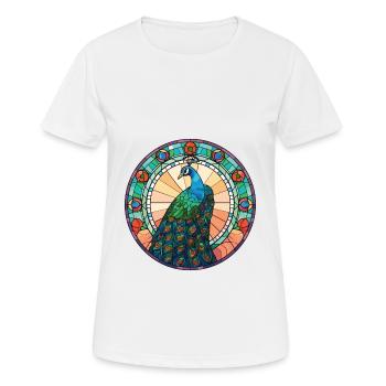 Pfau Buntes Aquarell Tier Illustration - Frauen T-Shirt atmungsaktiv - Weiß - Vorne - AI Model Female 172 dark (172cm)
