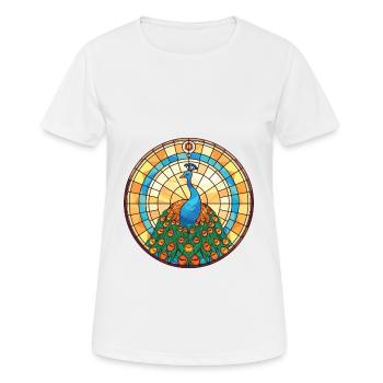 Pfau Buntes Aquarell Tier Illustration - Frauen T-Shirt atmungsaktiv - Weiß - Vorne - AI Model Female 172 dark (172cm)
