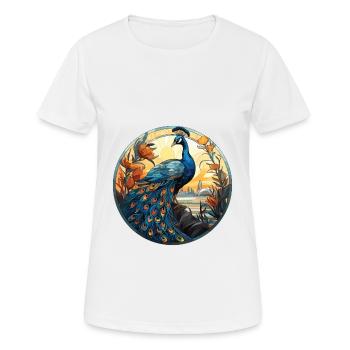 Pfau Buntes Aquarell Tier Illustration - Frauen T-Shirt atmungsaktiv - Weiß - Vorne - AI Model Female 172 dark (172cm)