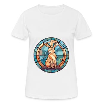 Rabbit Colorful Watercolor Animal Pet Illustration - Women's Breathable T-Shirt - white - Front - AI Model Female 172 dark (172cm)
