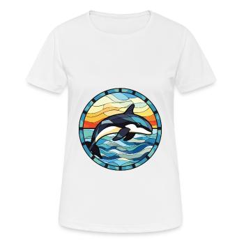 Orca Colorful Watercolor Animal Pet Illustration - Women's Breathable T-Shirt - white - Front - AI Model Female 172 dark (172cm)