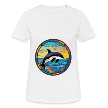 Orca Colorful Watercolor Animal Pet Illustration - Women's Breathable T-Shirt - white - Front - AI Model Female 172 dark (172cm)
