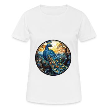 Pfau Buntes Aquarell Tier Illustration - Frauen T-Shirt atmungsaktiv - Weiß - Vorne - AI Model Female 172 dark (172cm)