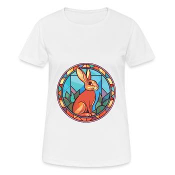 Rabbit Colorful Watercolor Animal Pet Illustration - Women's Breathable T-Shirt - white - Front - AI Model Female 172 dark (172cm)