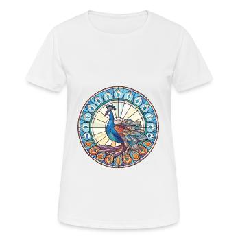 Pfau Buntes Aquarell Tier Illustration - Frauen T-Shirt atmungsaktiv - Weiß - Vorne - AI Model Female 172 dark (172cm)