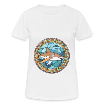 Shark Colorful Watercolor Animal Pet Illustration - Women's Breathable T-Shirt - white - Front - AI Model Female 172 dark (172cm)