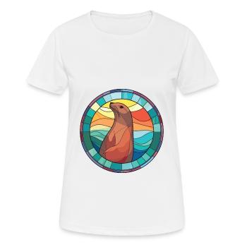 Lion de mer coloré aquarelle Animal Illustration - T-shirt respirant Femme - blanc - Devant - AI Model Female 172 dark (172cm)