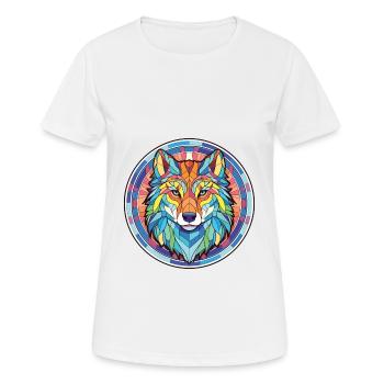 Wolf Colorful Watercolor Animal Pet Illustration - Women's Breathable T-Shirt - white - Front - AI Model Female 172 dark (172cm)