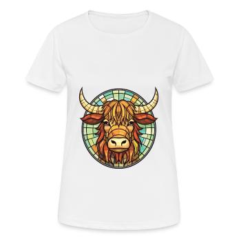 Highland Cow Colorful Watercolor Animal Cartoon - Women's Breathable T-Shirt - white - Front - AI Model Female 172 dark (172cm)