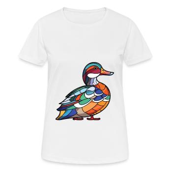 Mandarin Duck Colorful Watercolor Animal Cartoon - Women's Breathable T-Shirt - white - Front - AI Model Female 172 dark (172cm)