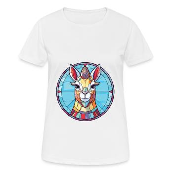 Lama Huanachus Bunte Aquarell-Tier-Karikatur - Frauen T-Shirt atmungsaktiv - Weiß - Vorne - AI Model Female 172 dark (172cm)